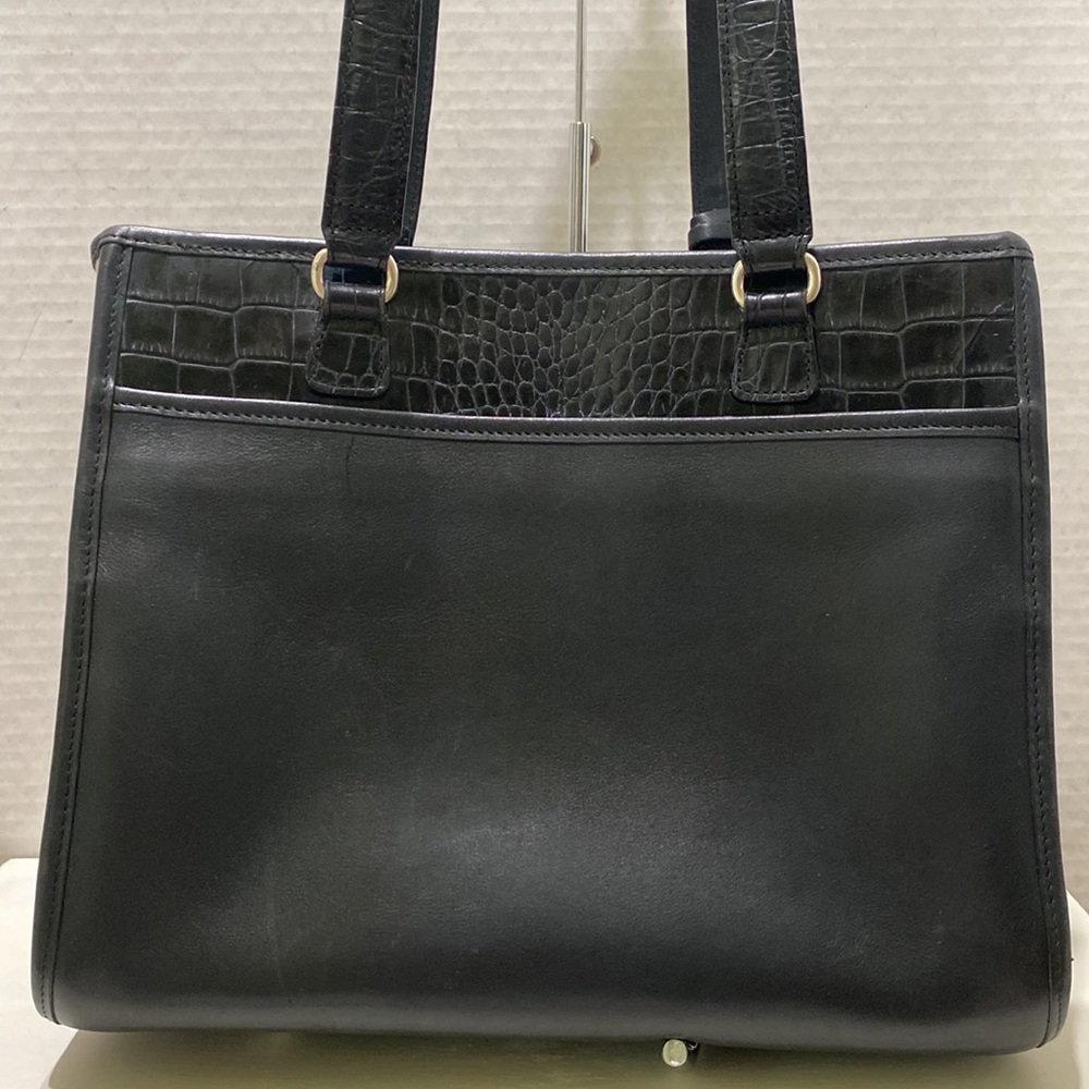 BRIGHTON “Martine” Blue Toile Canvas/ Black Croc Embossed Leather Tote Bag - Picture 5 of 16